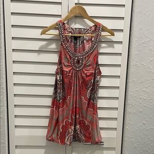 INC International Concepts Red and Silver Patterned Tank Top